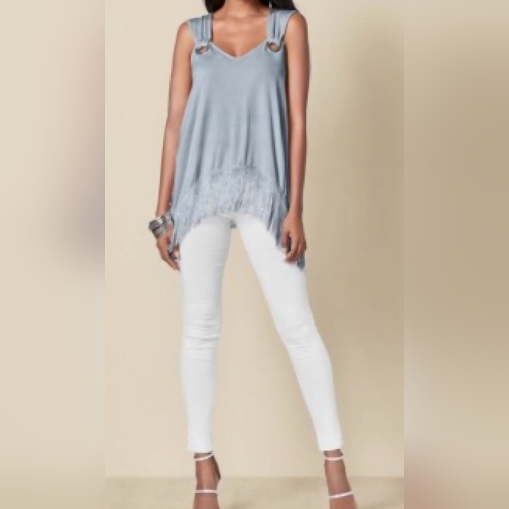 Elegant Gray Tank Top with Ring Accents